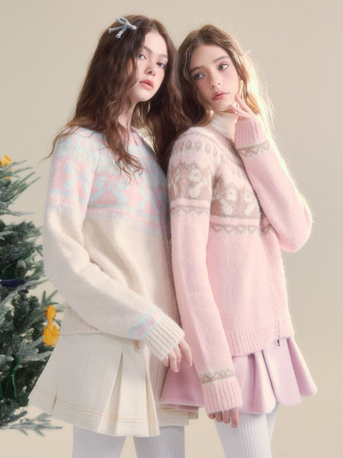 Retro Fair Isle Bow Textur Strickjacke Strickjacke