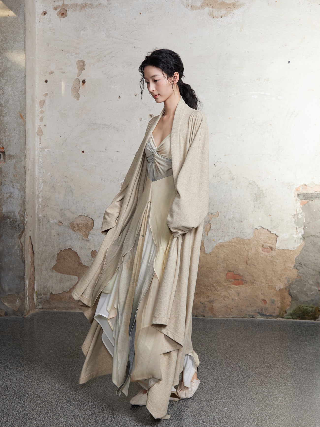 Strickkragen lange Kleid -Strickjacke