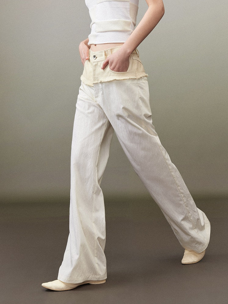Raw Edge Straight Casual Wide Leg Pants