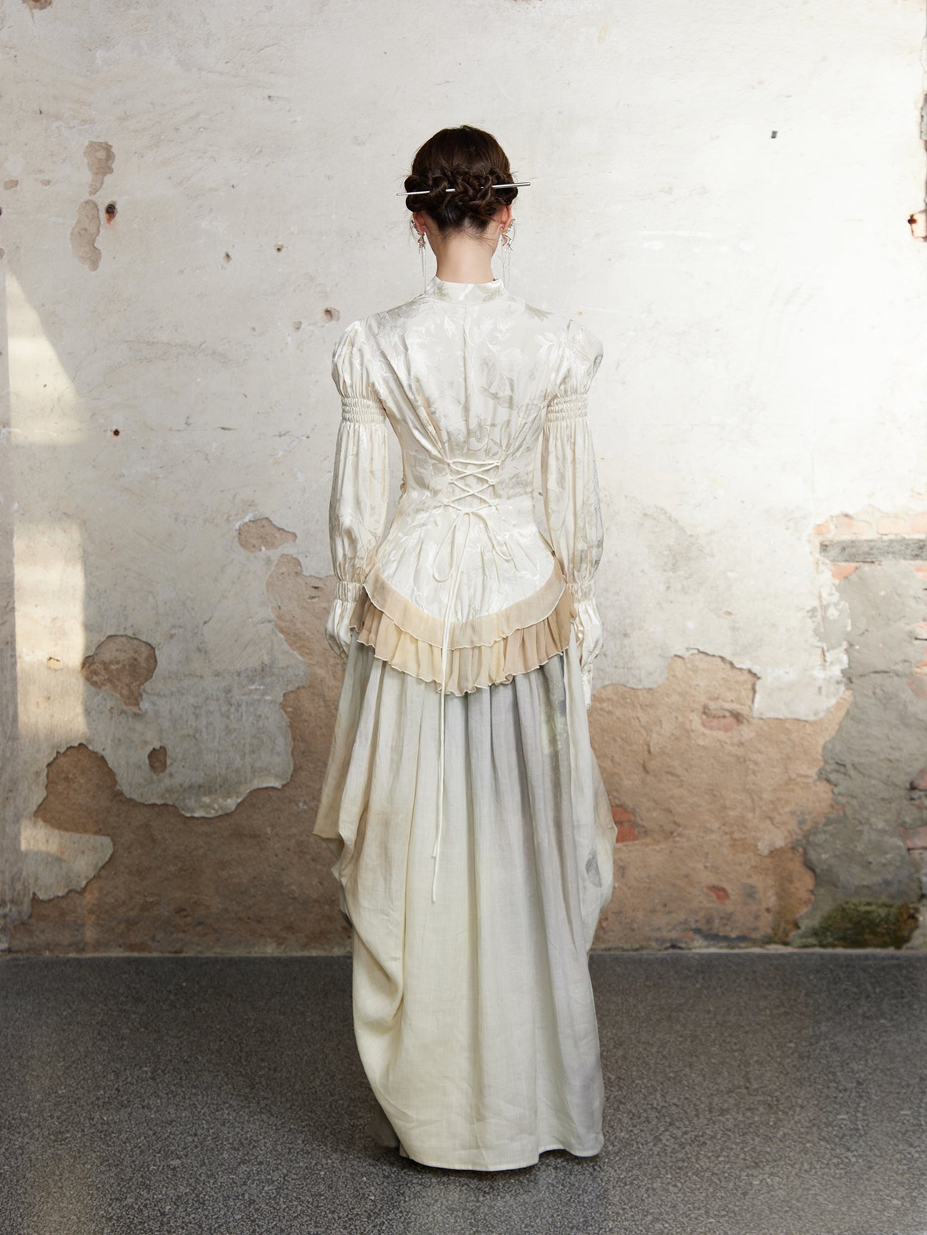 V-Neck Palace 스타일 퍼프 슬리브 상단