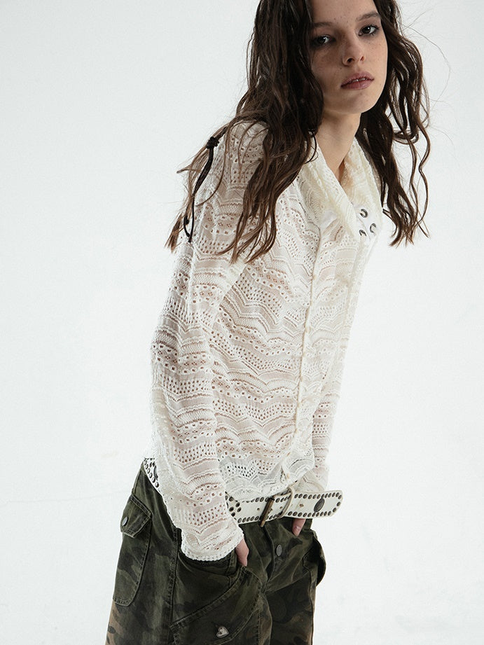 Strap Slim Jacquard Lace Hollow Top