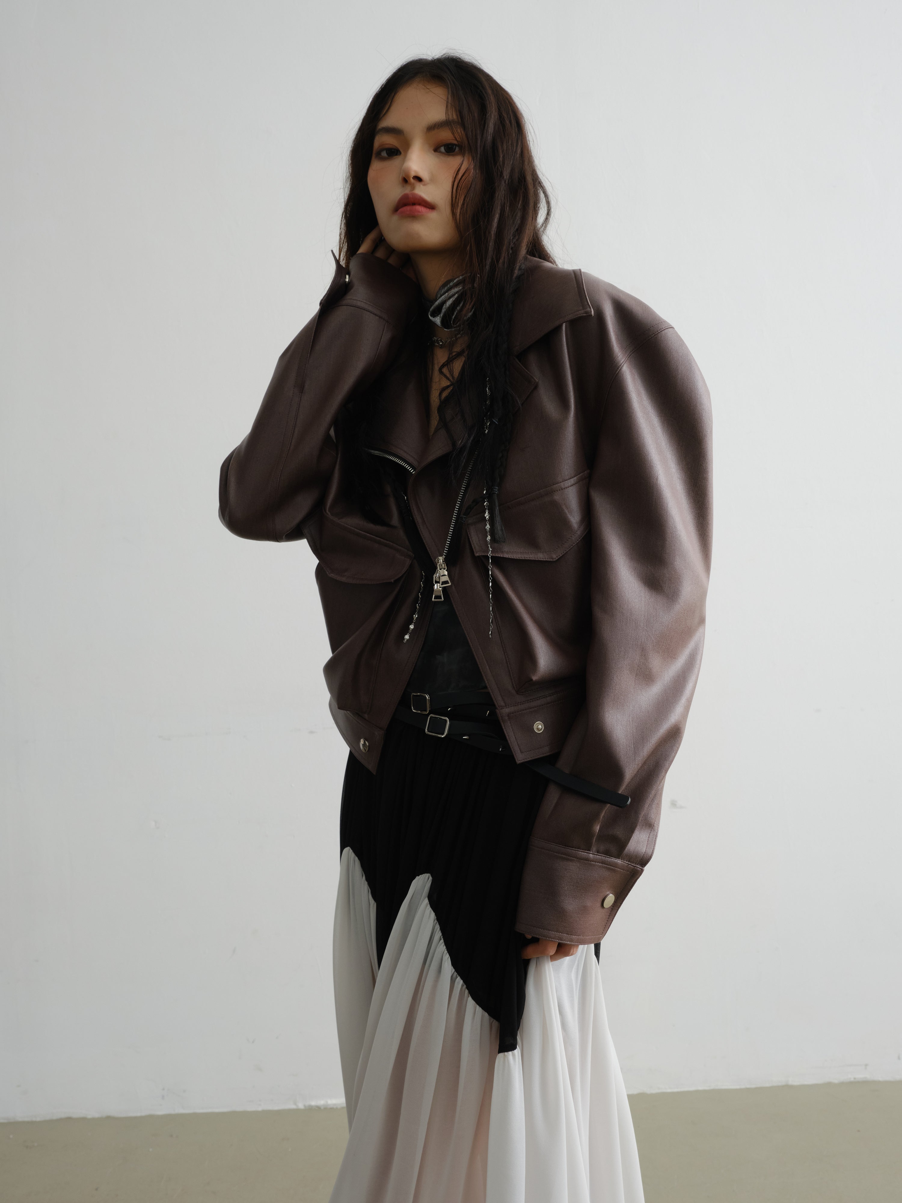 느슨한 PU 가죽 자켓