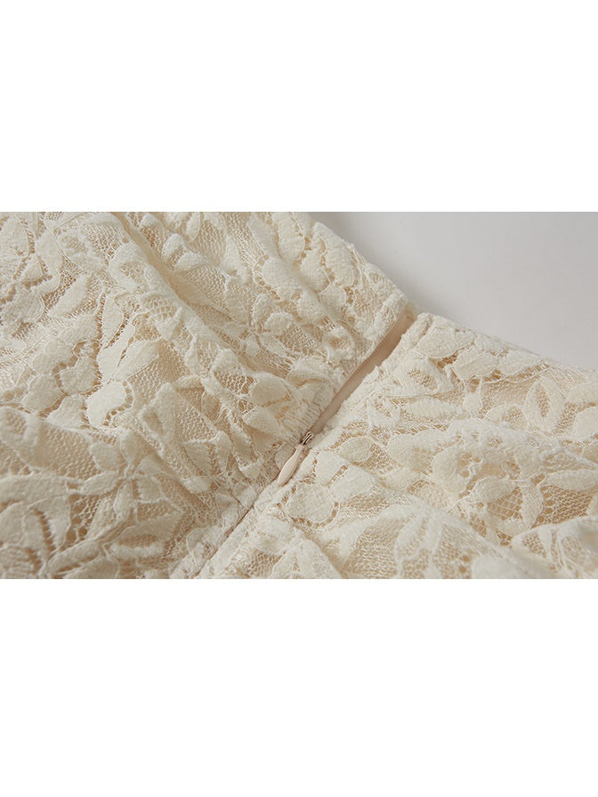 Lace High-Neck Peplum Design Top & Embroidered Lace Skirt