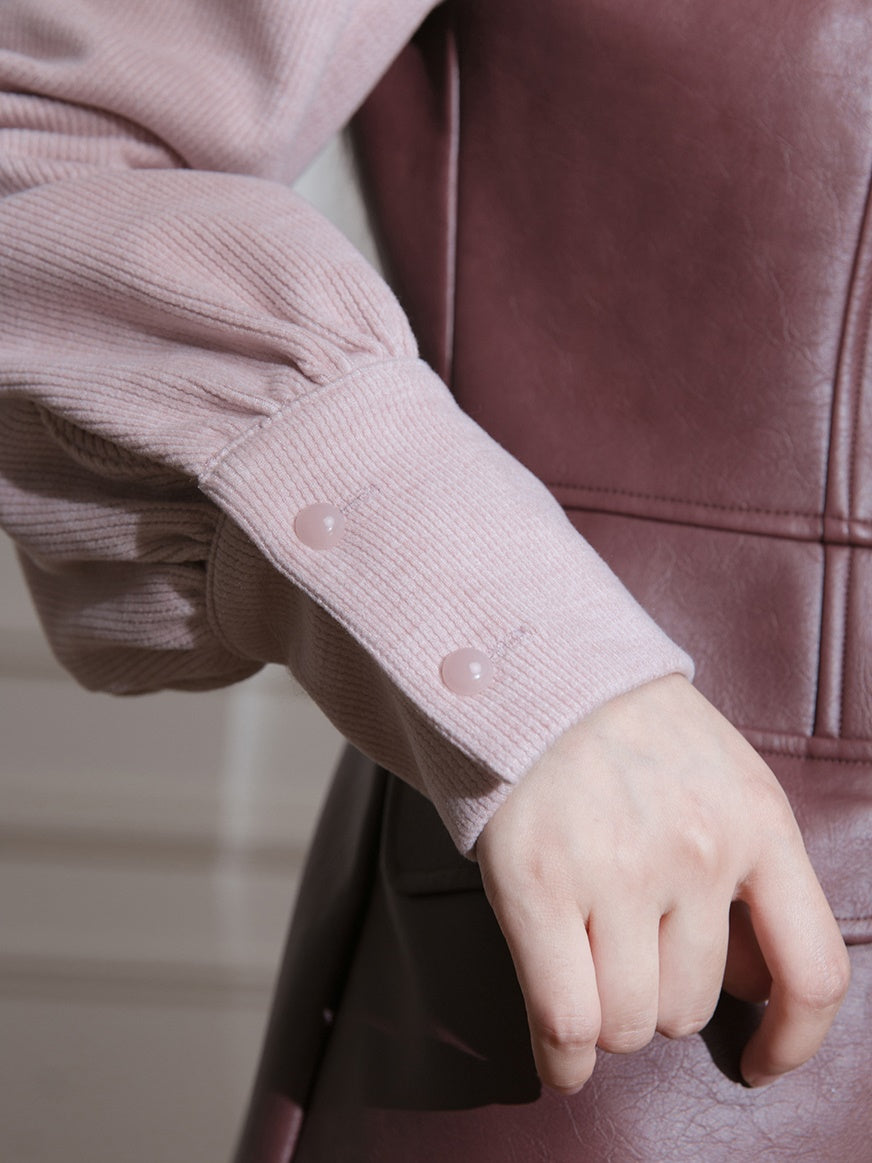 Knitted Sleeve Leather Dress