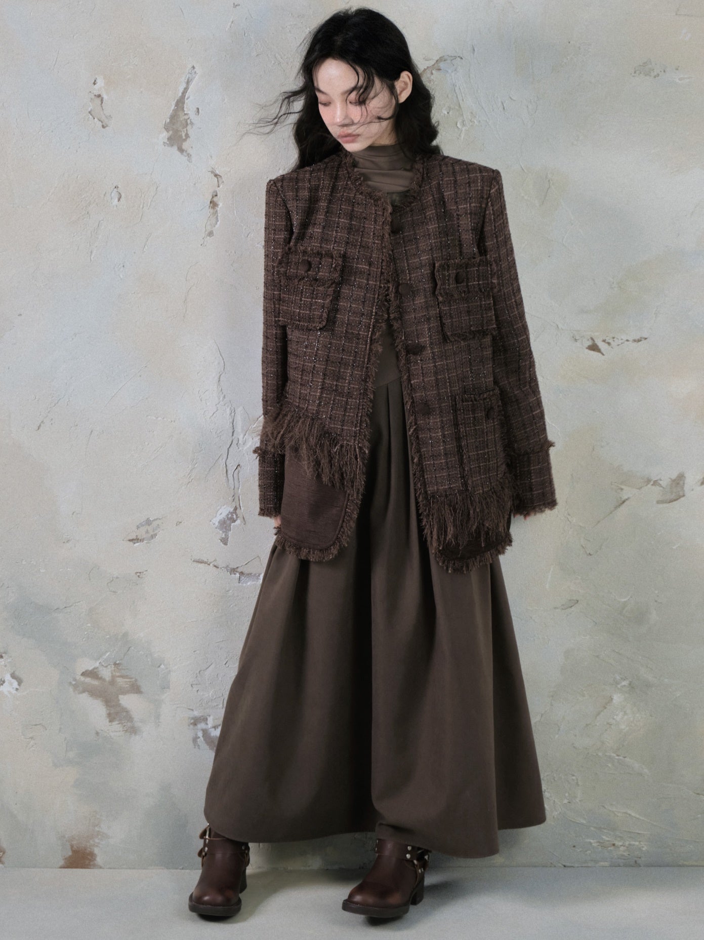 Tweed Loose Tassel Short Coat