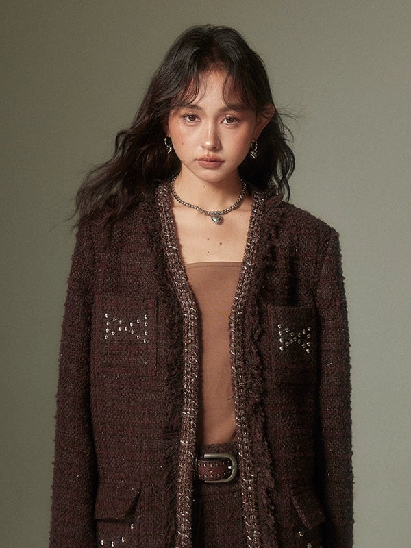 Nietglitter-Tweed-No-Kriechen-Jacke und Faltenrock