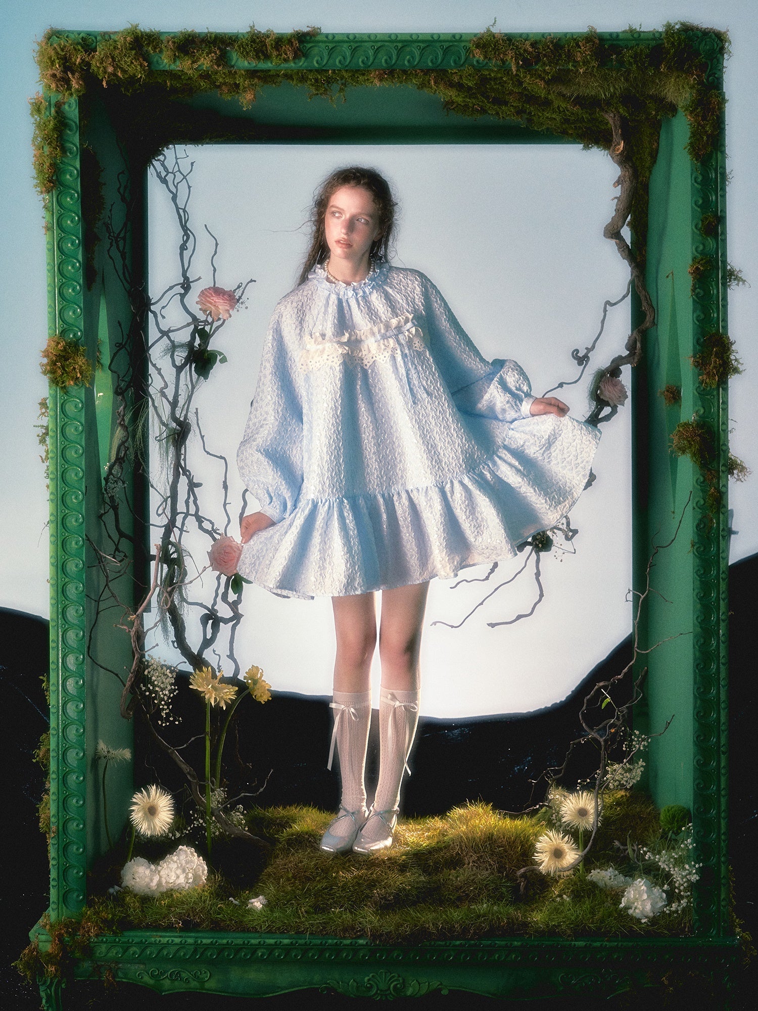 꽃 레이스 장식 활로 느슨한 베이비 드레스