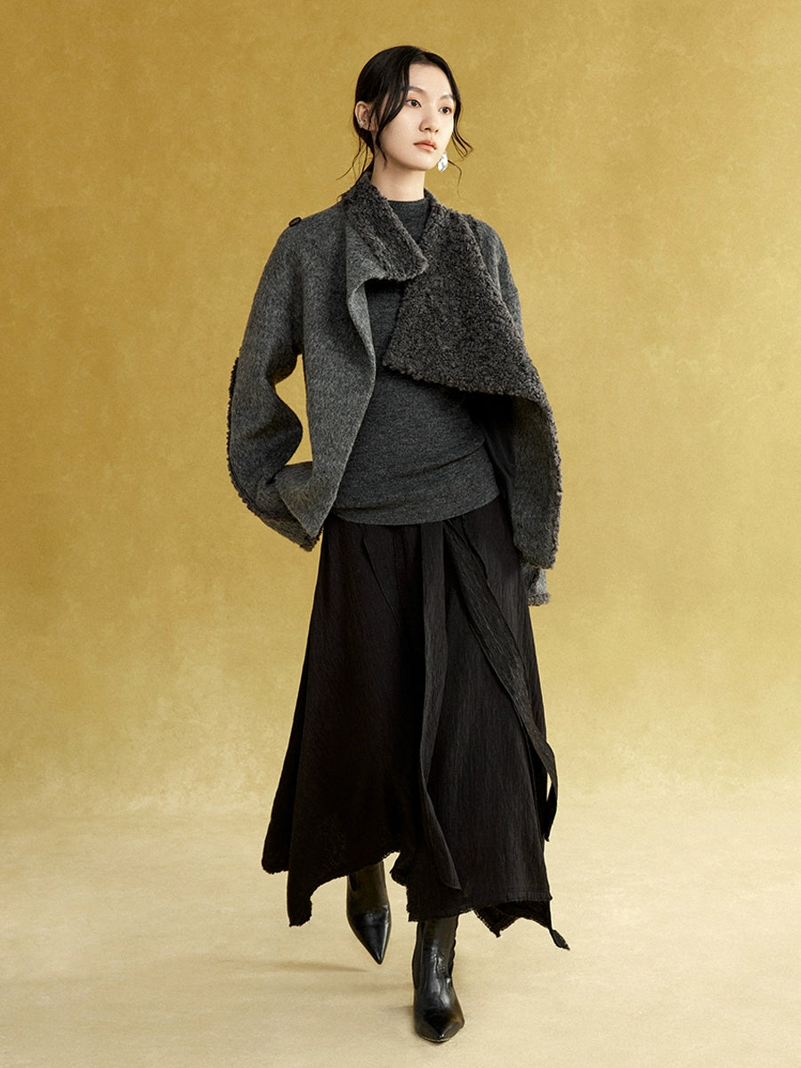 드레이프 넥 보아 짧은 재킷