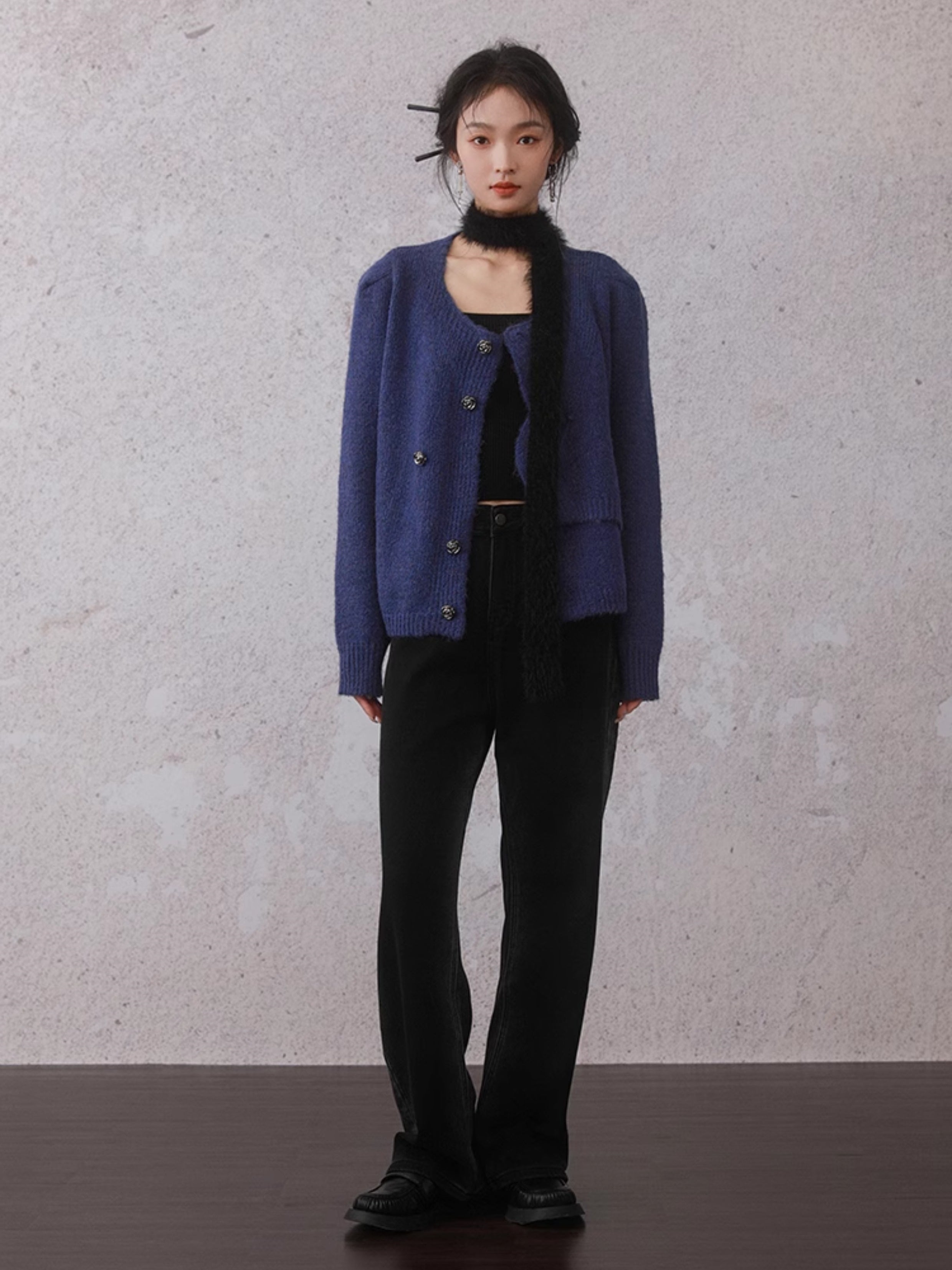 Irregular Button Round Neck Knitted Cardigan