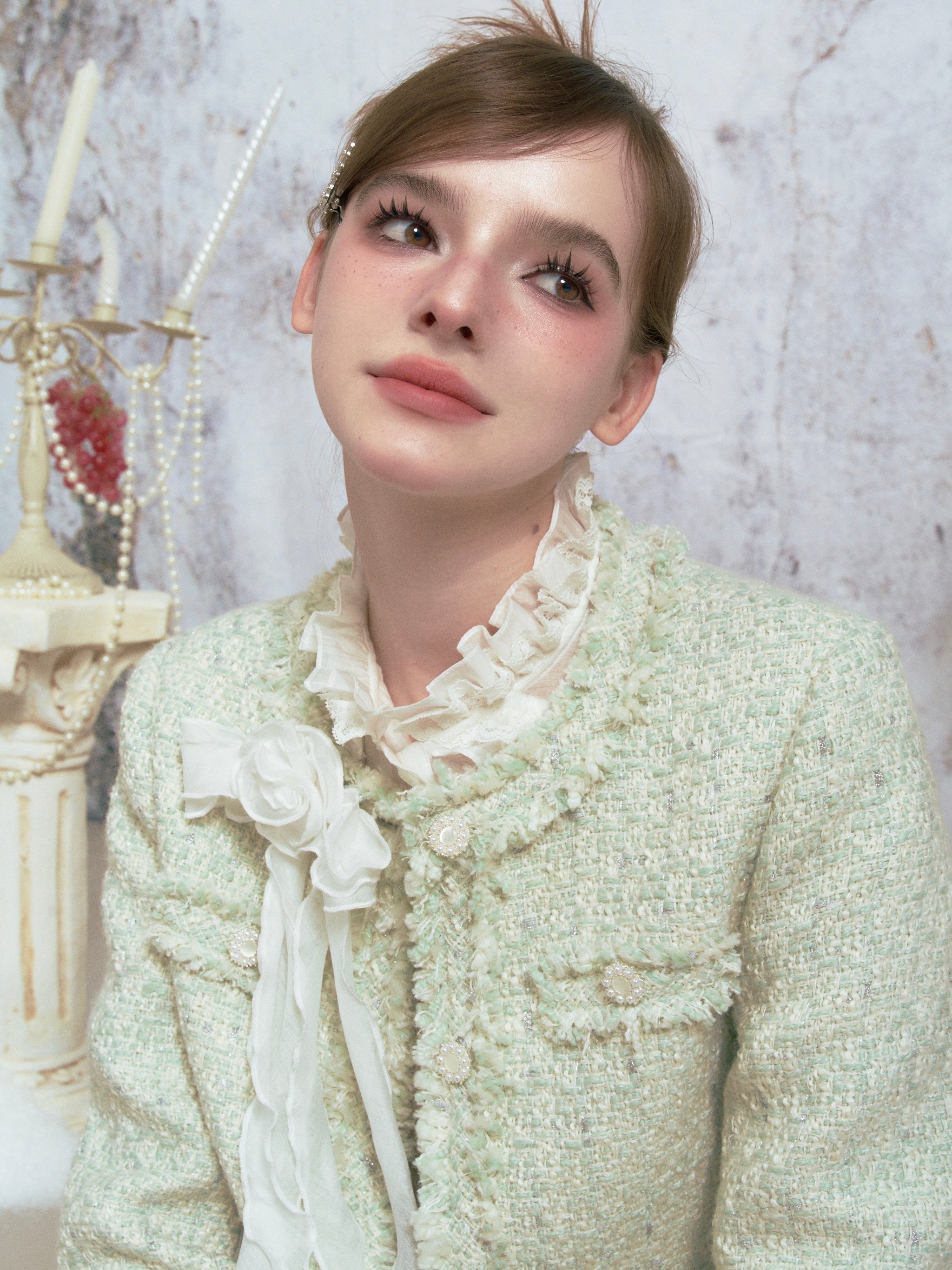 Tweed Raw Edge Camellia Jacket & Skirt
