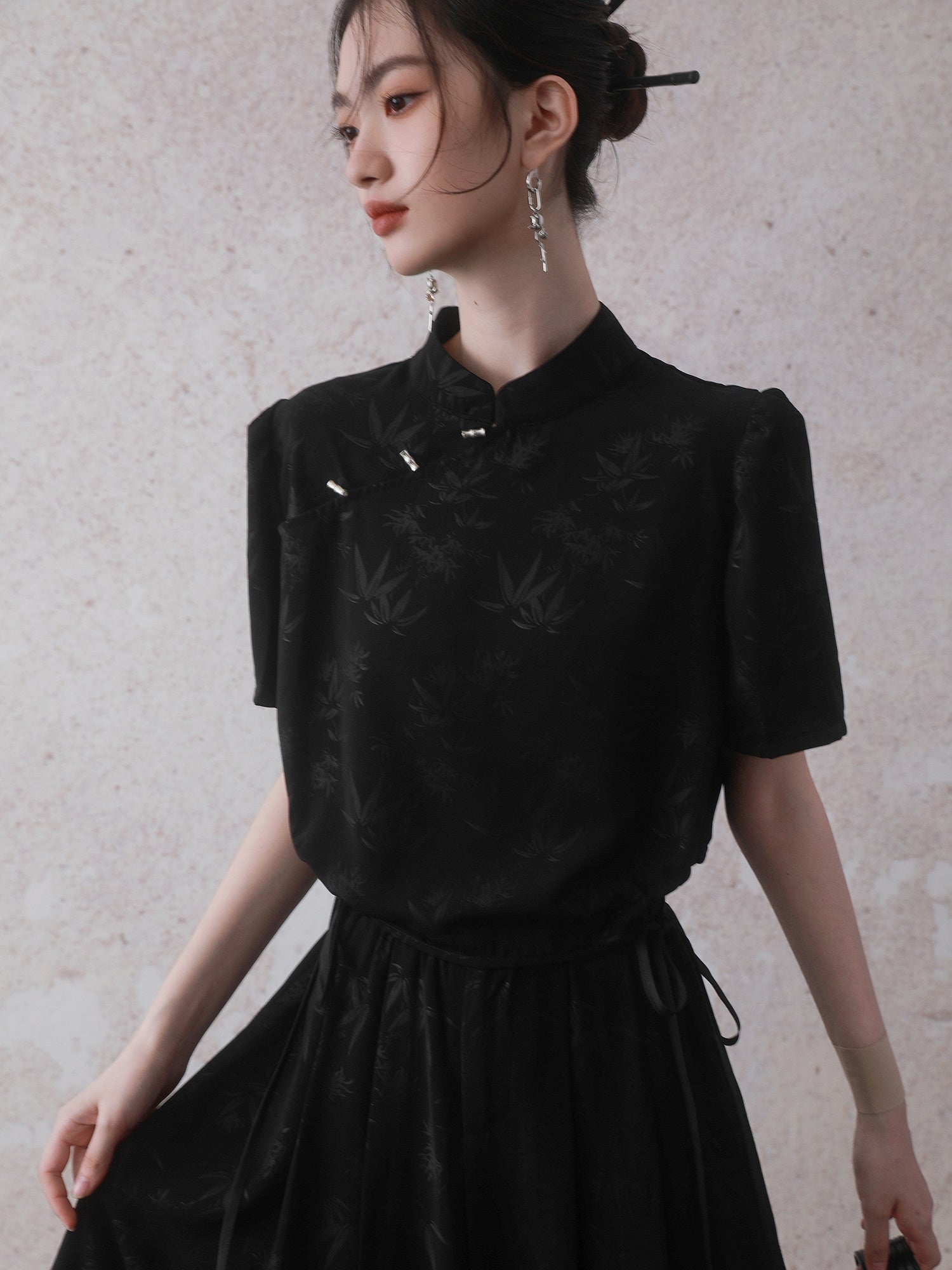 Bamboo Chinese Style Cropped Shirt & Long Skirt Set-Up