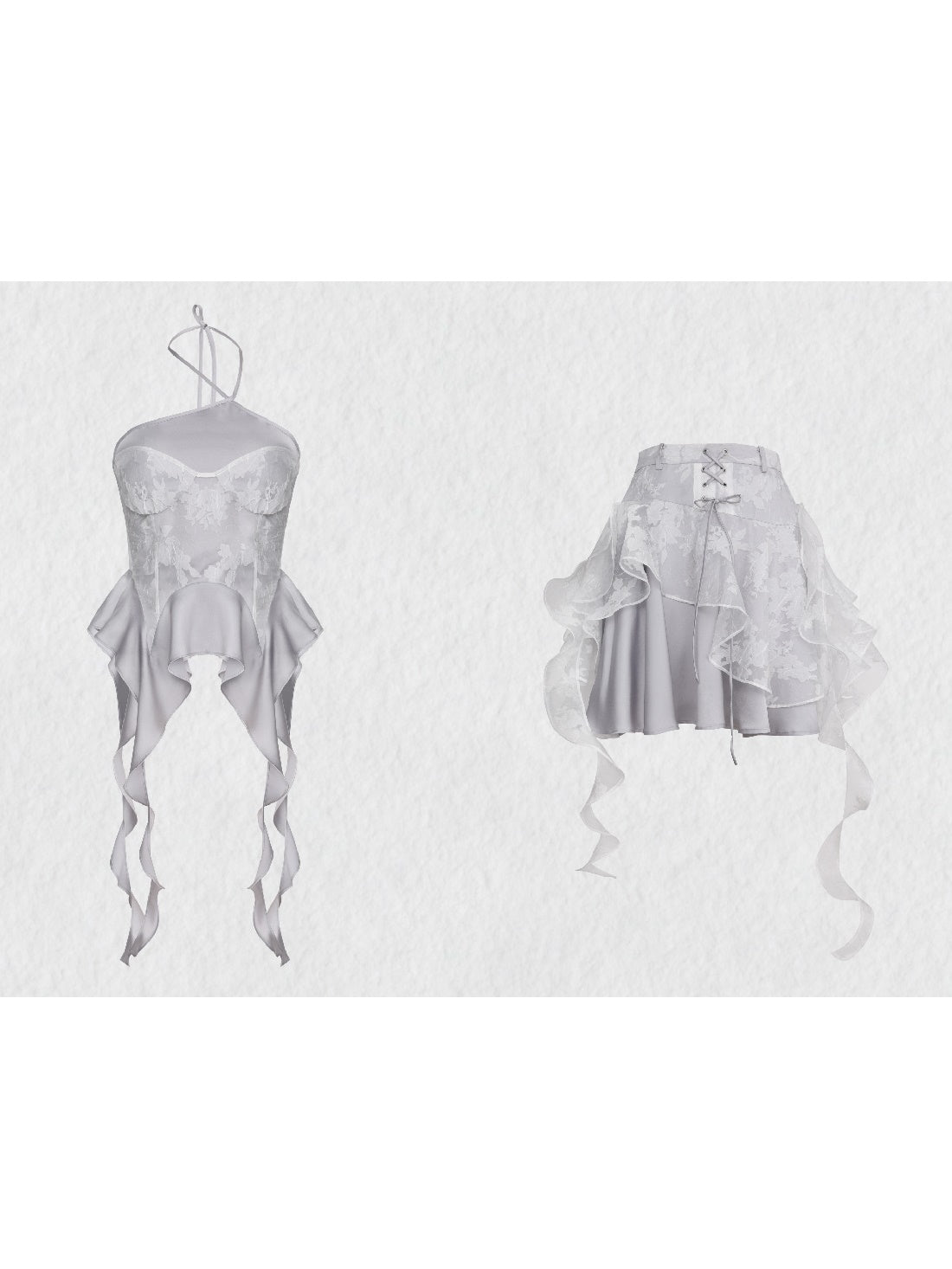 Lace Fungus Sling Top & Irregular Frill Skirt