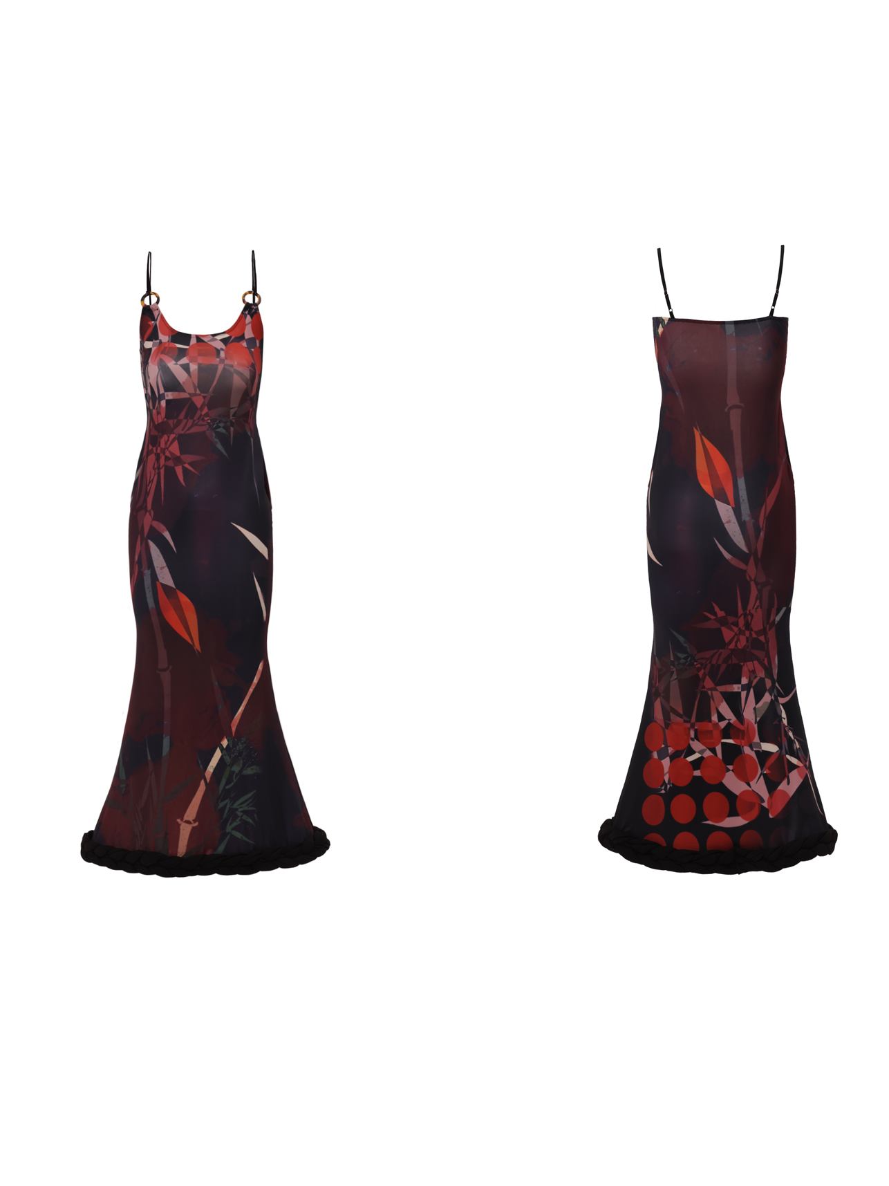 CHINESE STYLE PRINT MERMAID ADJUSTMENT SUSPENDER Dress