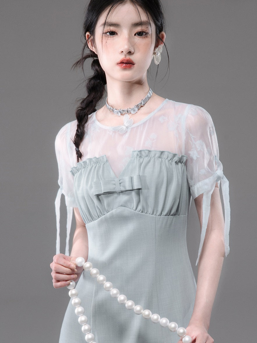 Lace Patchwork Double Layer Flower Bud Dress