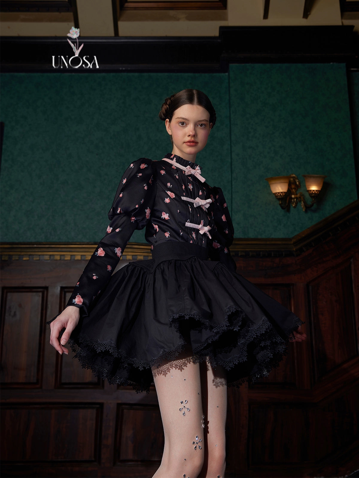 Chinese Style Bow Floral Puff Sleeve Shirt Jacket