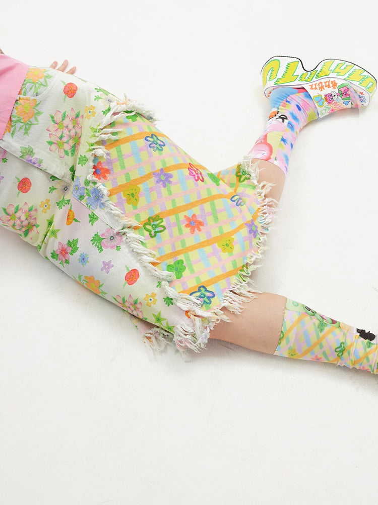 Nähte Blume Plaid A-Line-gedruckter Rock