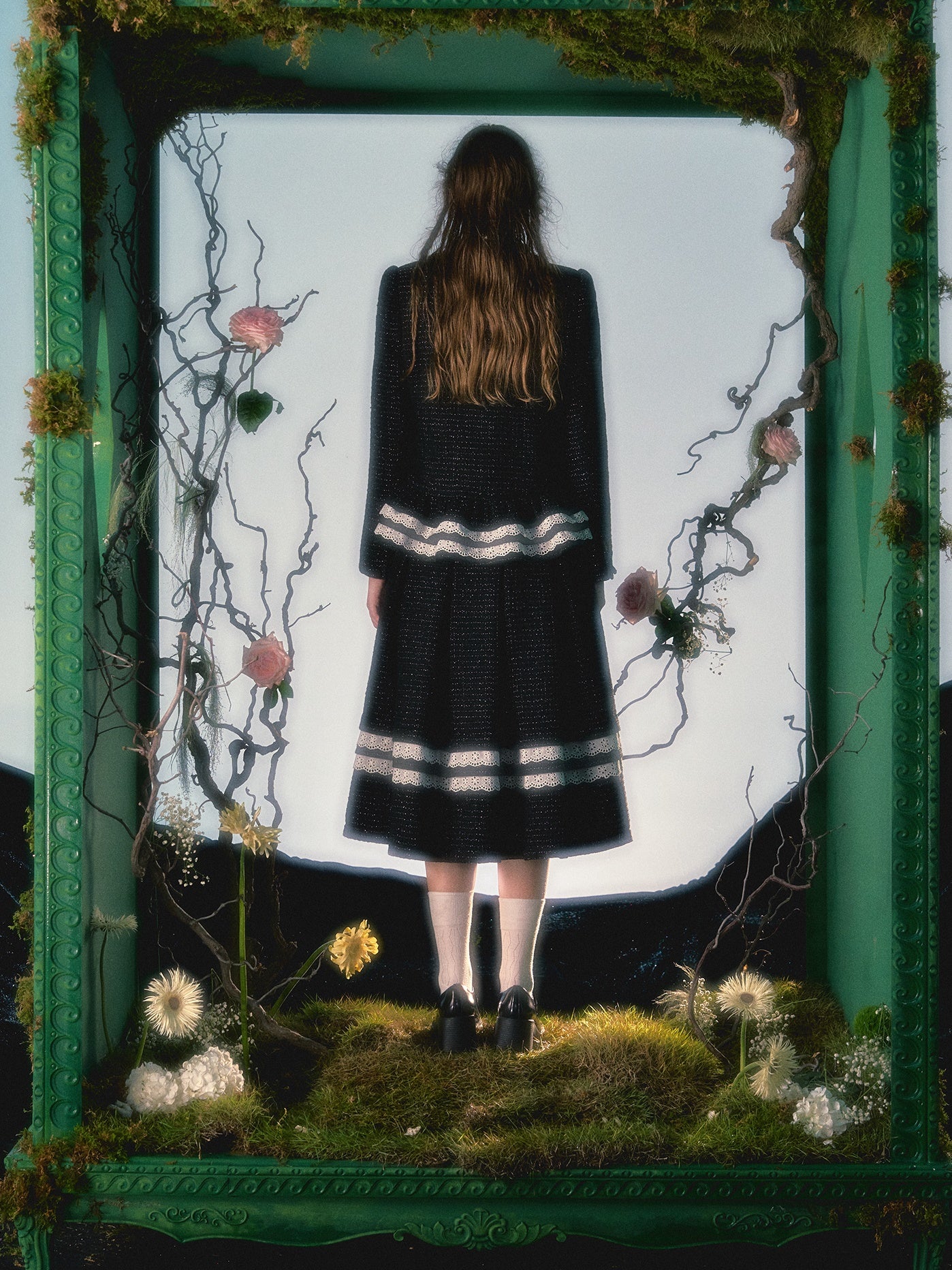 Irregular Lace Hem Jacket & Flare Pleated Skirt