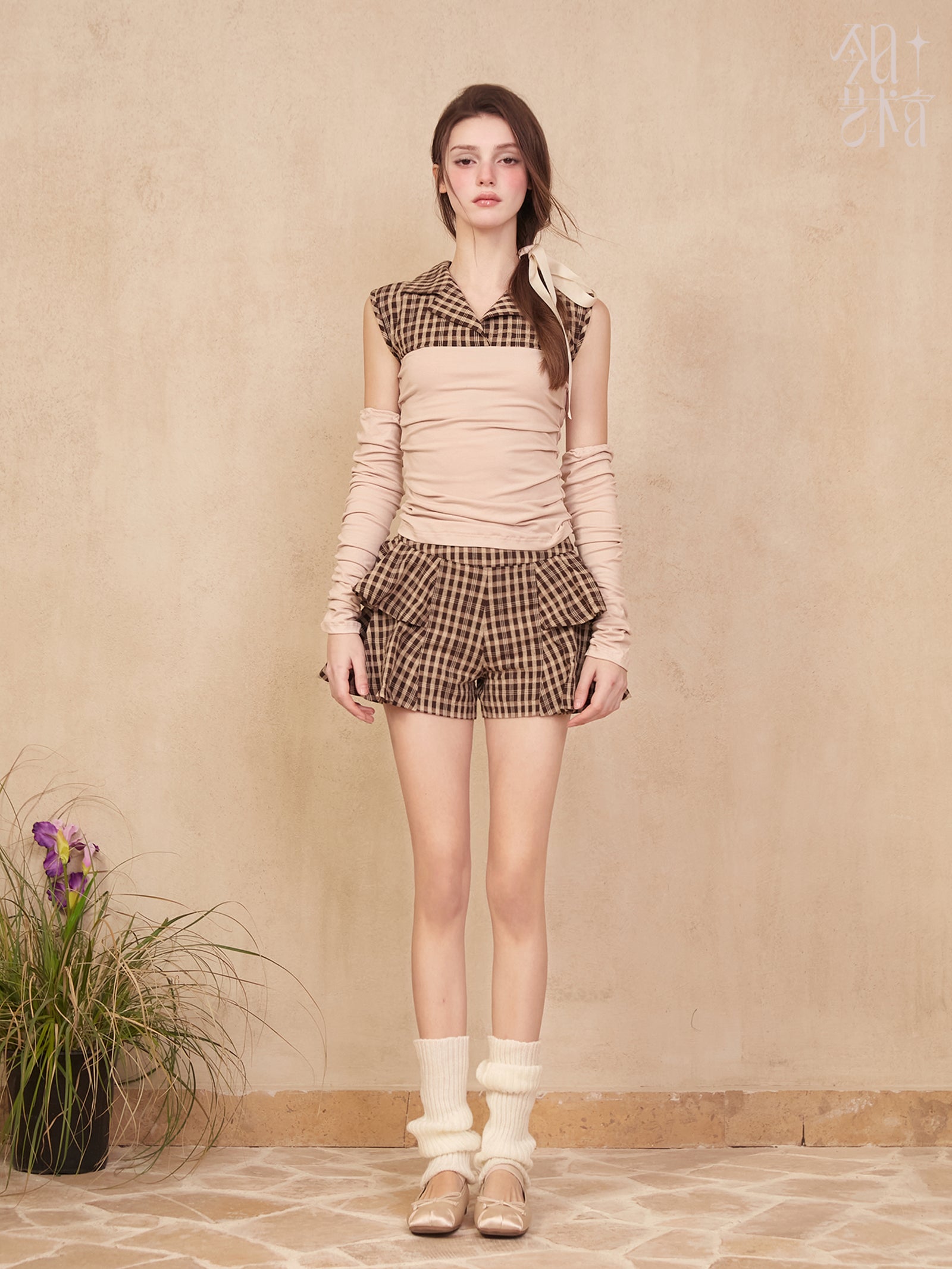 Plaid fliegende Ärmel -Top & Armabdeckung