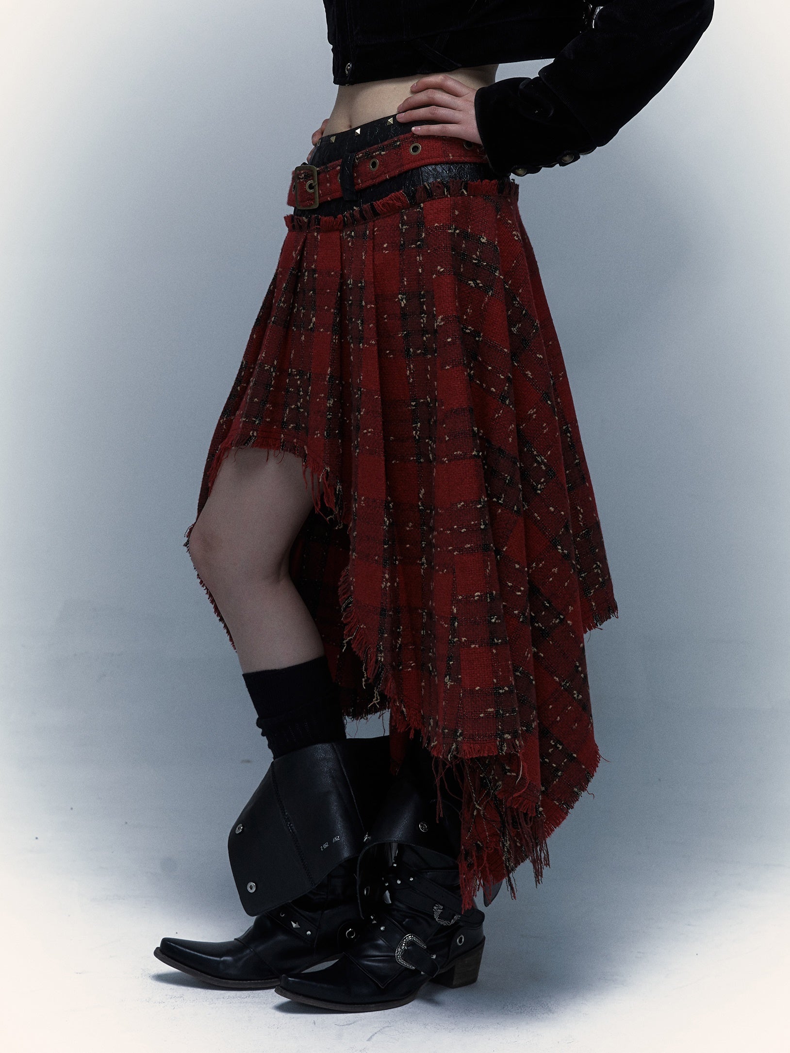 Punk Plaid Stitching Irregular Skirt