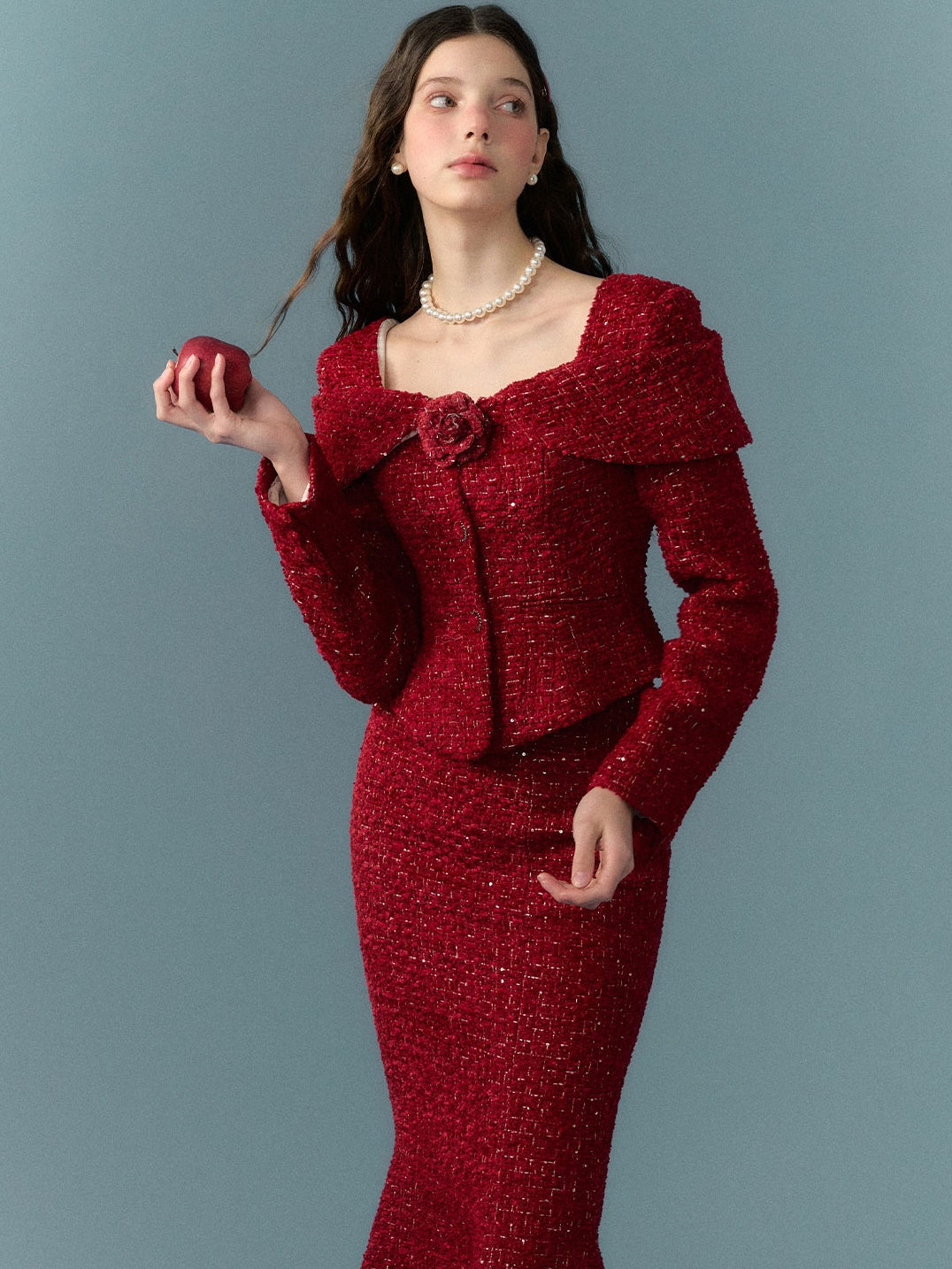 Woven Shag Retro Tweed Jacket & Short & Long Skirt