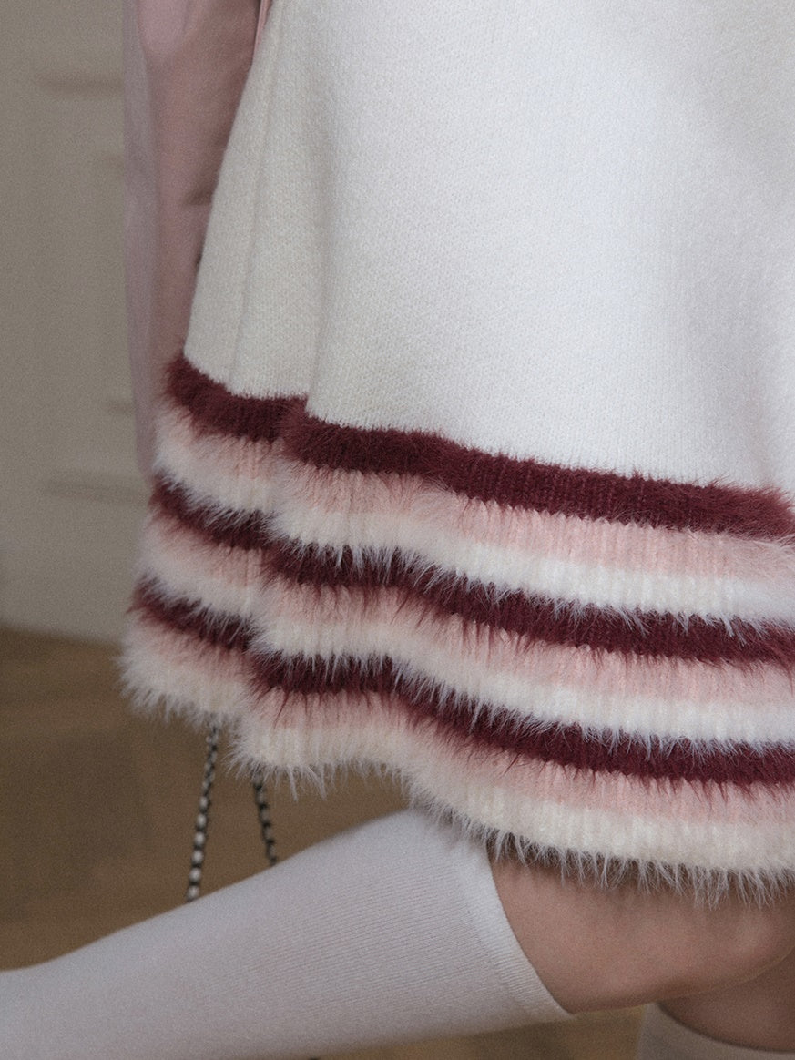 Gradient Border Sleeveress Fluffy Kleid & Schal