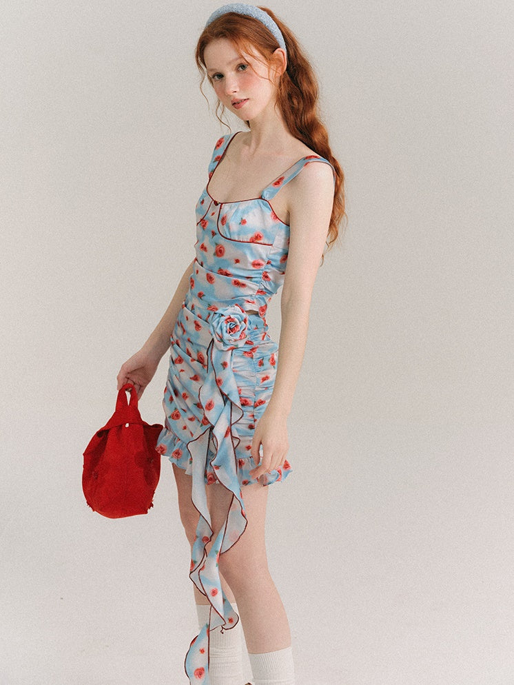 Sky Rosie peinte Camisole & Drape Ruffle Jupe