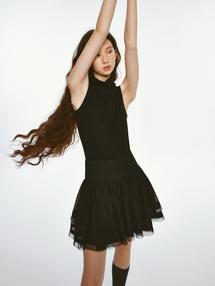 Fake Two-piece Mesh Sleeveless Dress