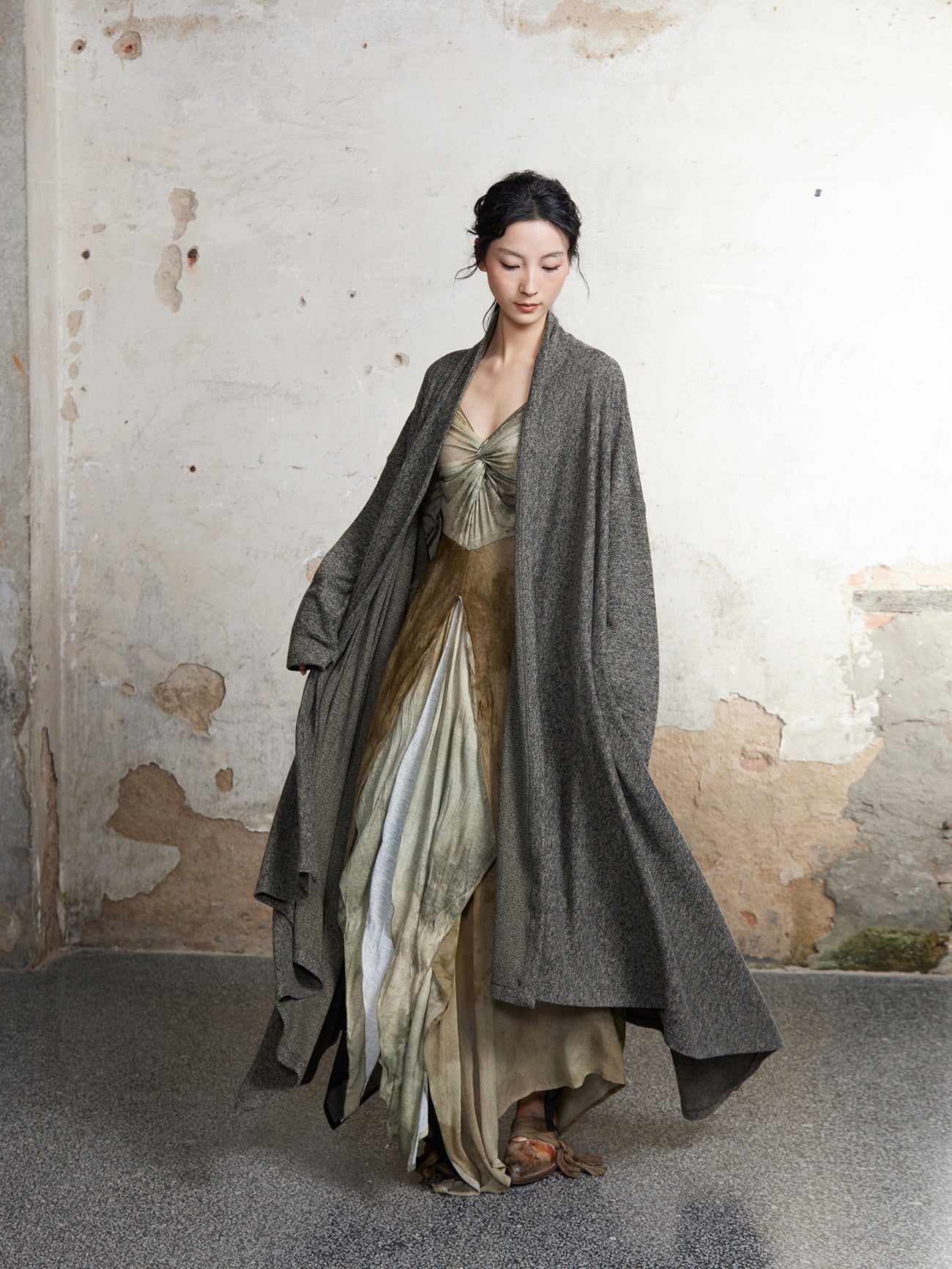 Strickkragen lange Kleid -Strickjacke