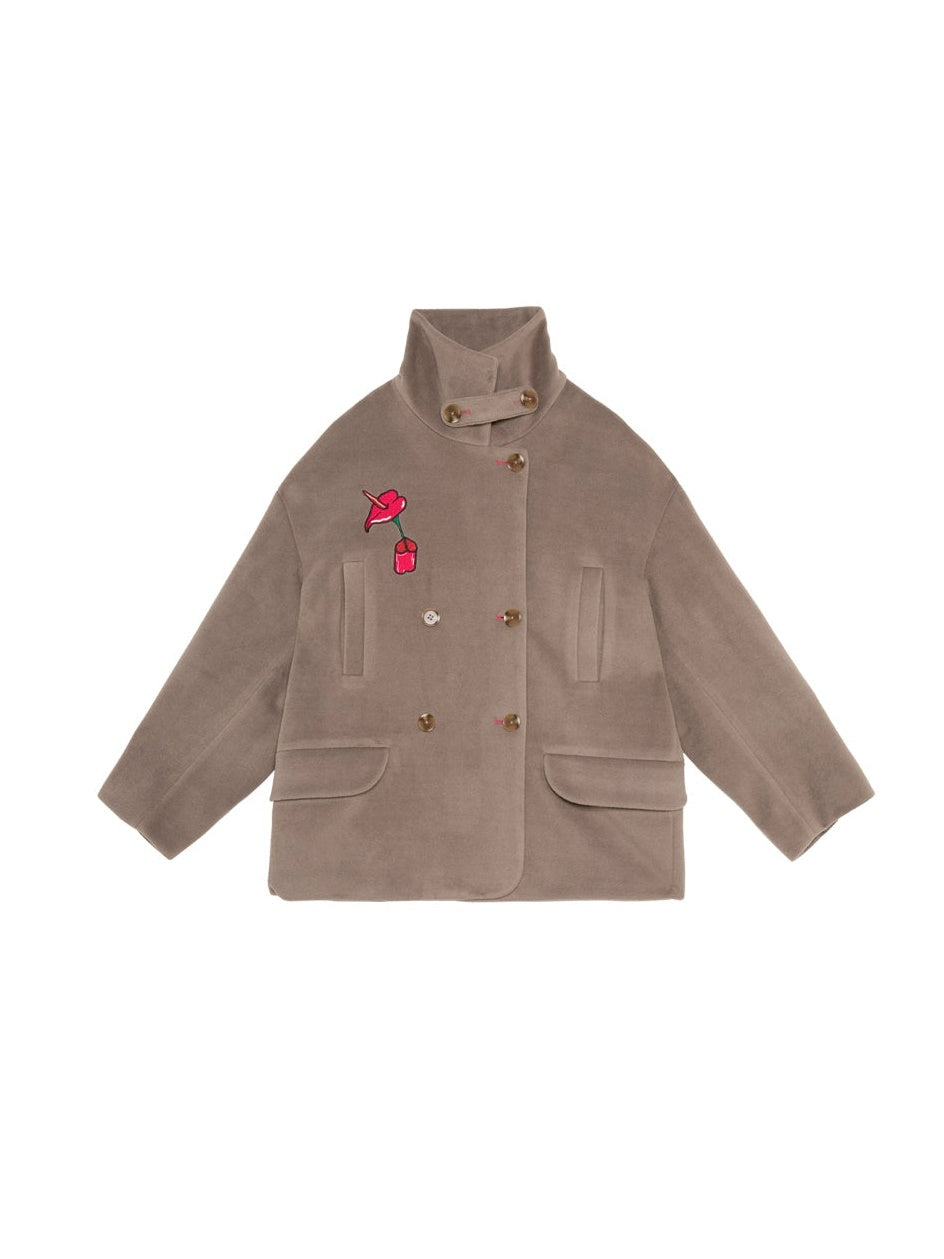 Cherry Embroidered Double Button Coat & Skirt