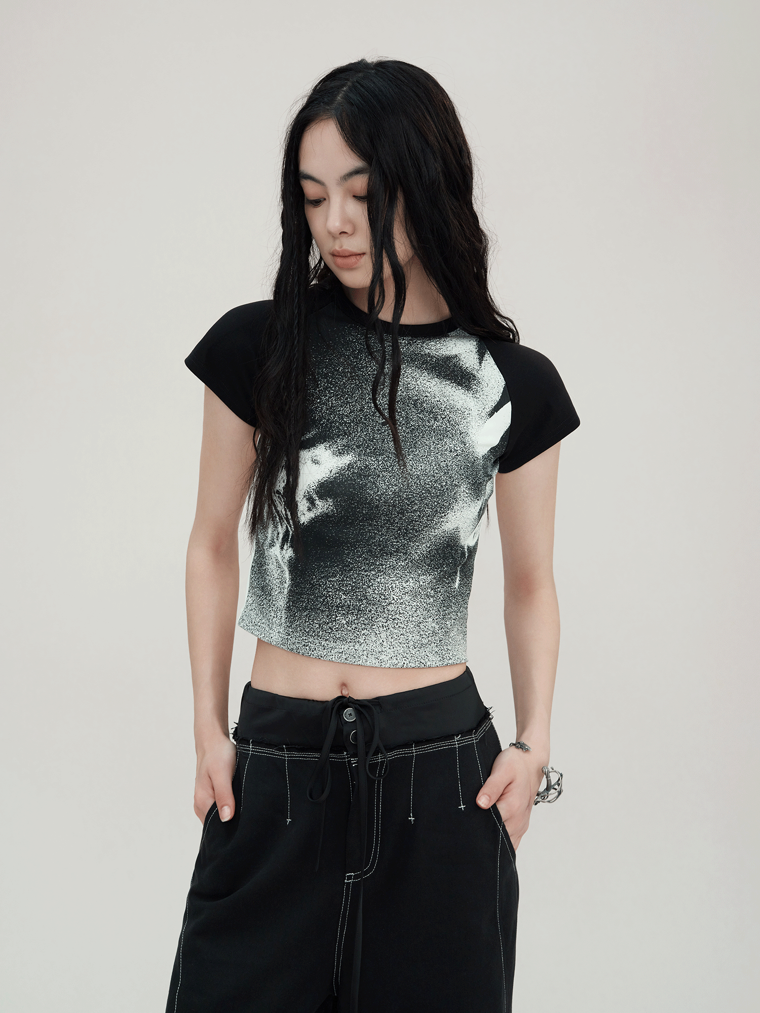 Shadow Flower Print Gradient T-shirt