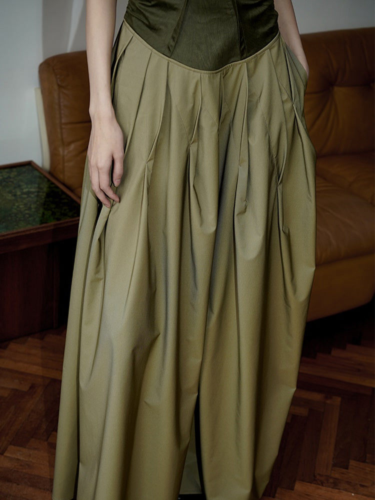 Polarized Faux Leather Hollow Suspender Long Dress