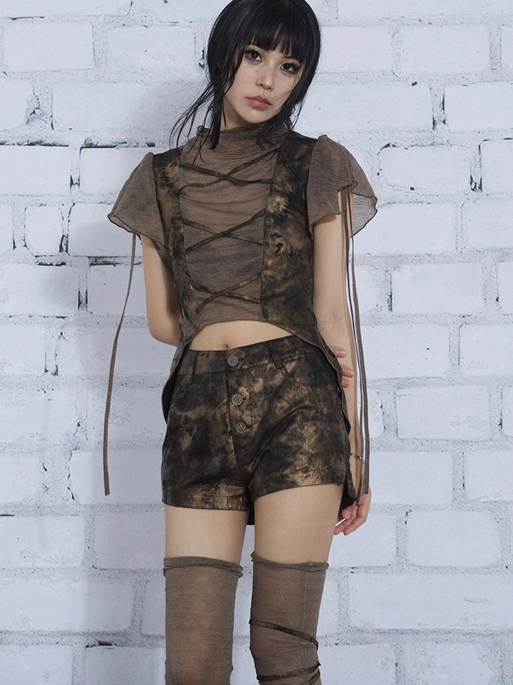 Smudge Print Hot Pants & Long Leg Cover