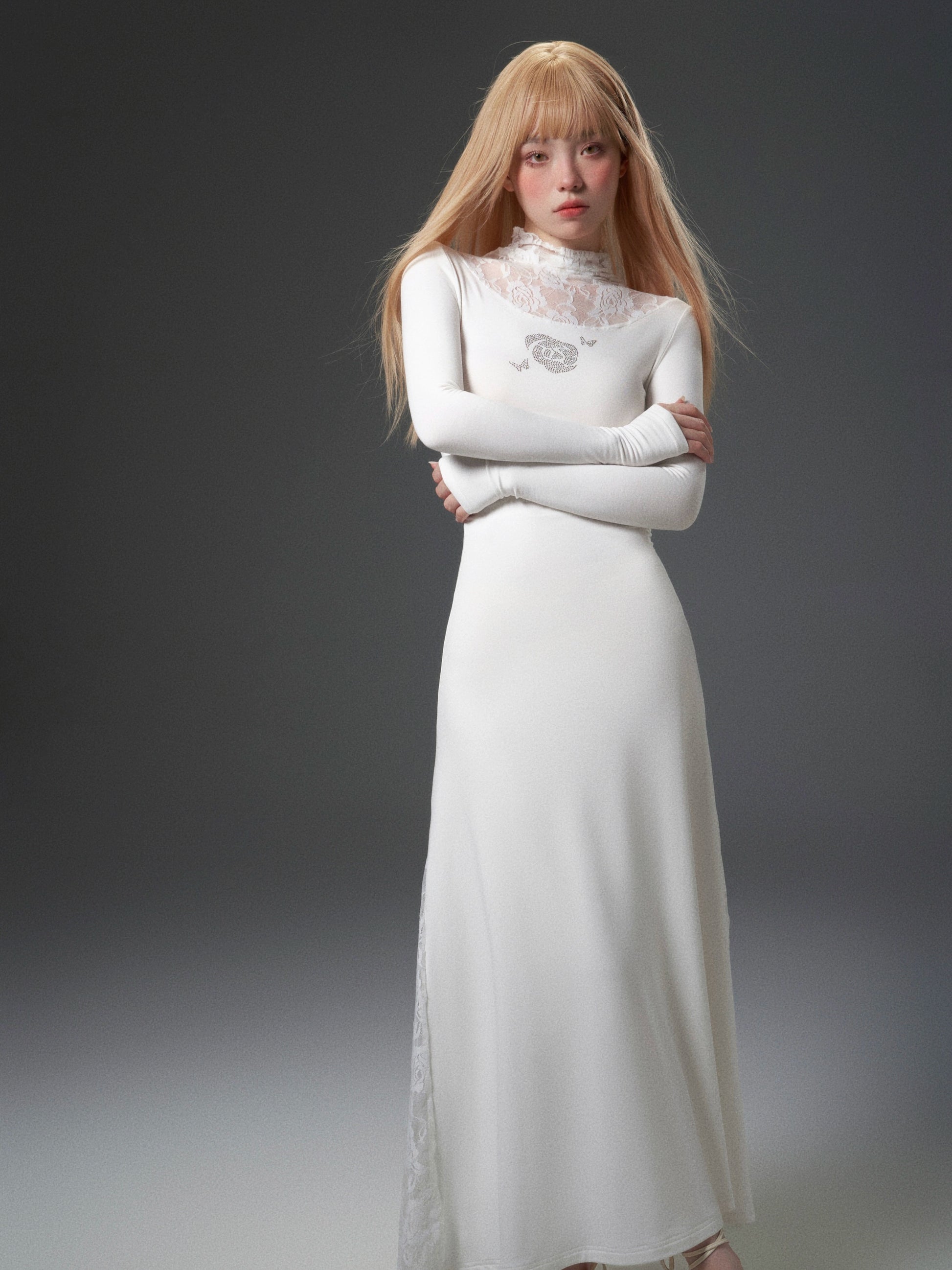 Rosenspitzenspleißen bodender lang langes, langes Einteiler