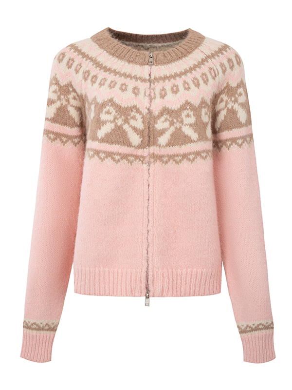 Retro Fair Isle Bow Textur Strickjacke Strickjacke