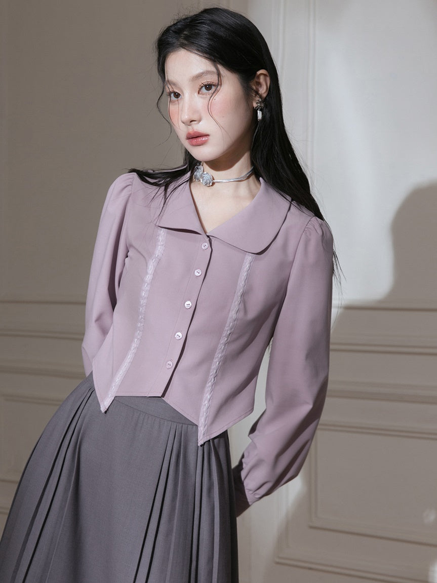 Doll Collar Waist Shape Cropped Shirt