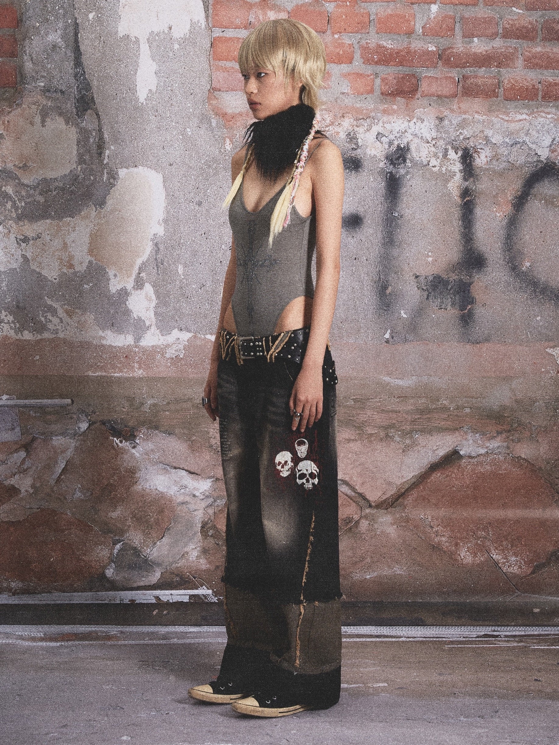 슬림 스트레치 프린트 백리스 올인원