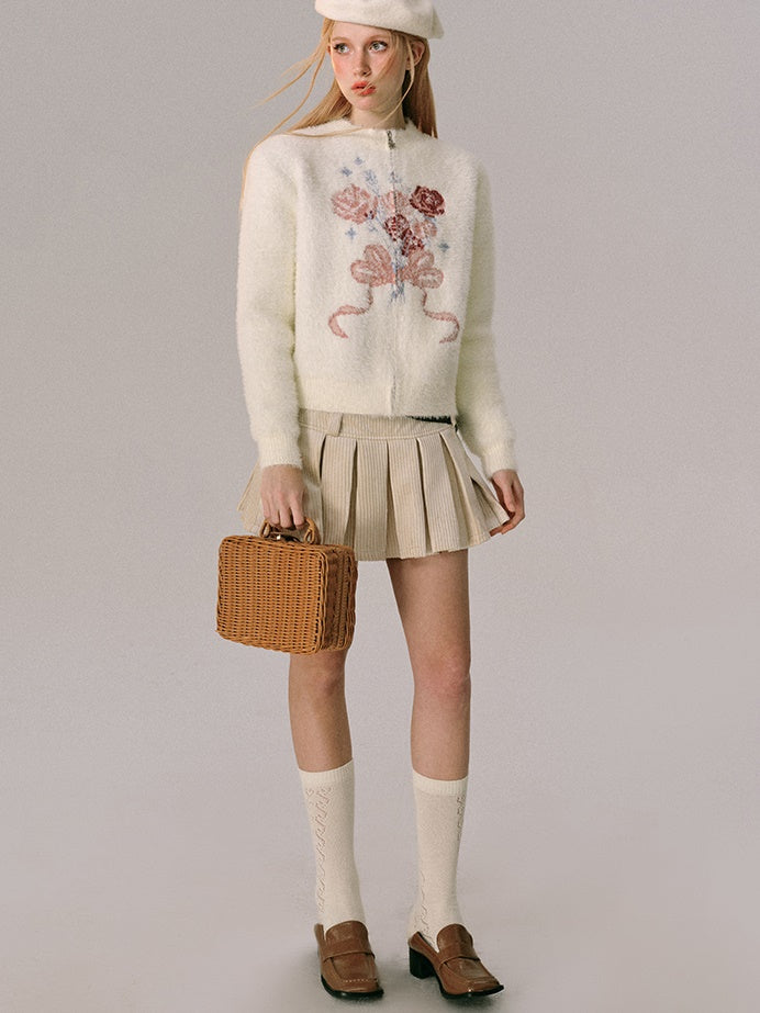 Jacquard Rose Bow Blipper Tripted Cardigan