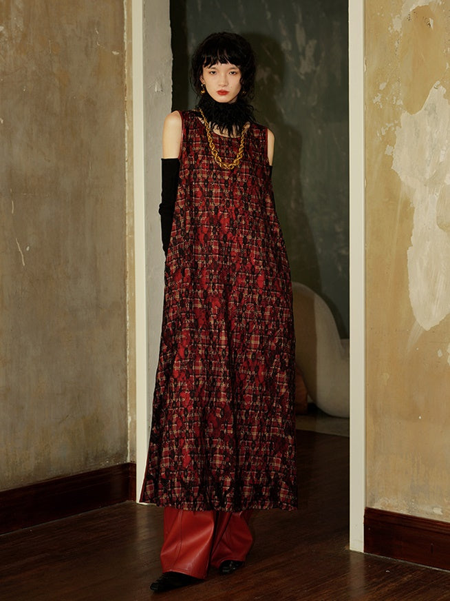 Lose Rückenless Lace Lather Design ärmelloses Kleid & Nackenkragen & Langarm