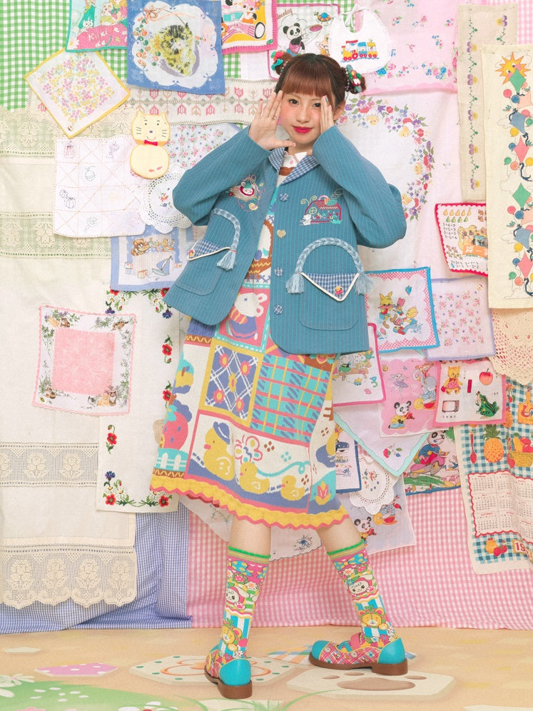 스트라이프 스티치 레트로 자수 재킷