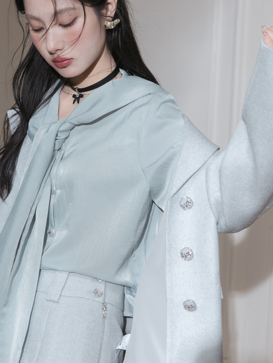 Loose Tailored Jacket & Box Pleated Skirt Set-up