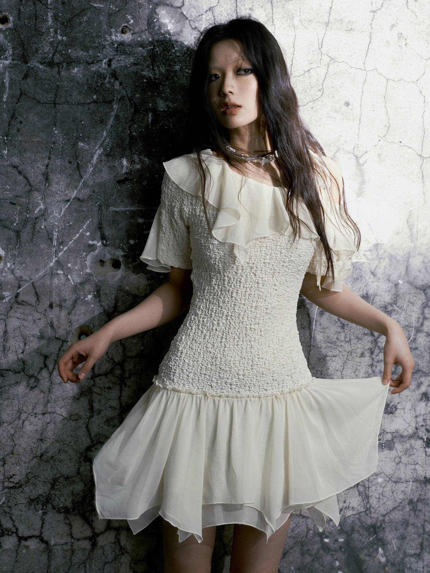 One-Shoulder Washer Frill Dress