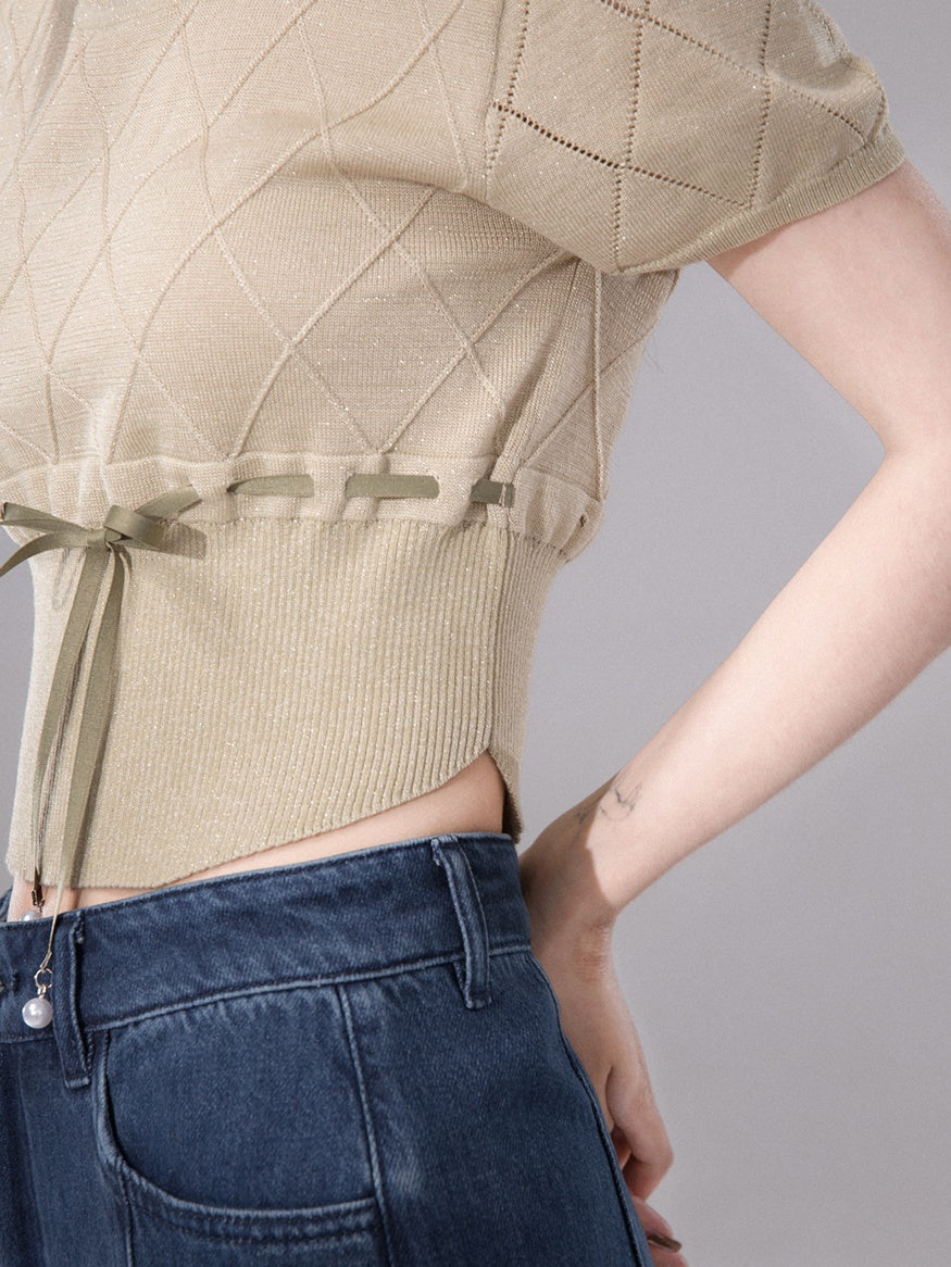 U-neck Rhombus Knitted Top