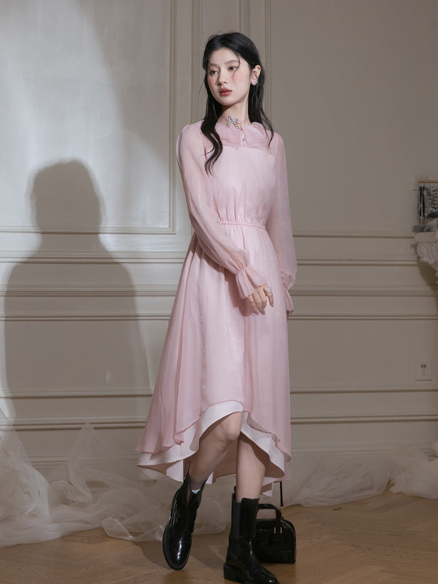 Transparent Lotus Leaf Collar Dress