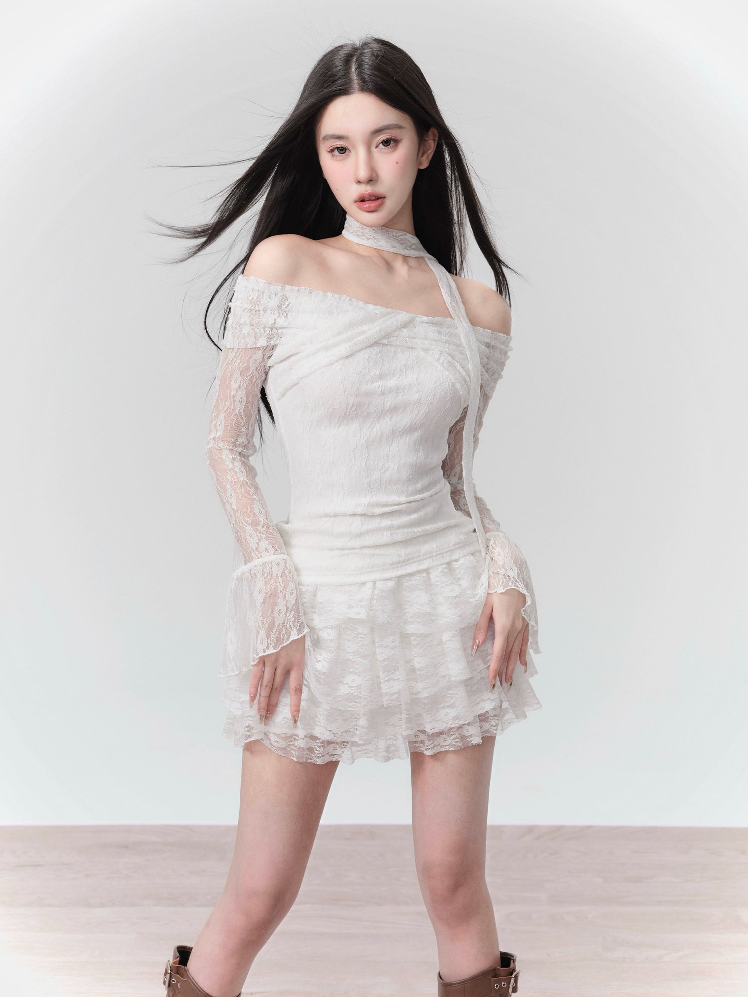 Lace Off-Shoulder Top & Cake Skirt