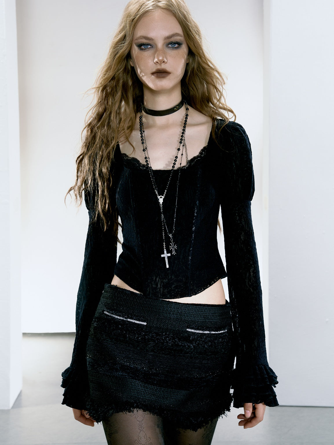 Hair-drawing Tweed Style Jacket & Skirt