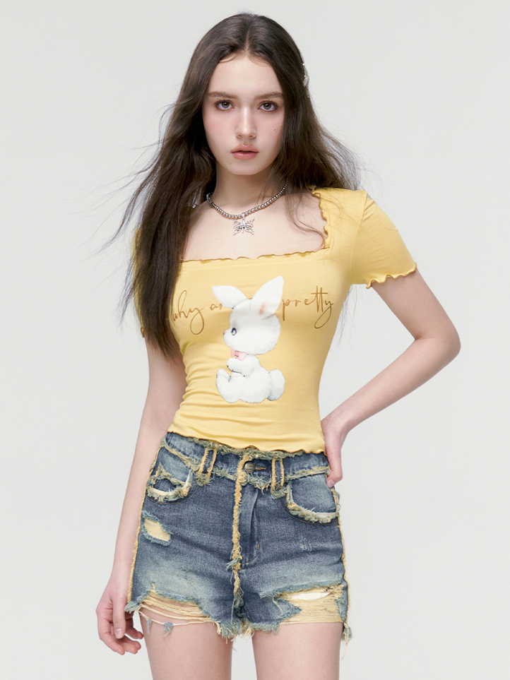 Mellow Square-neck Slim Cropped T-shirt