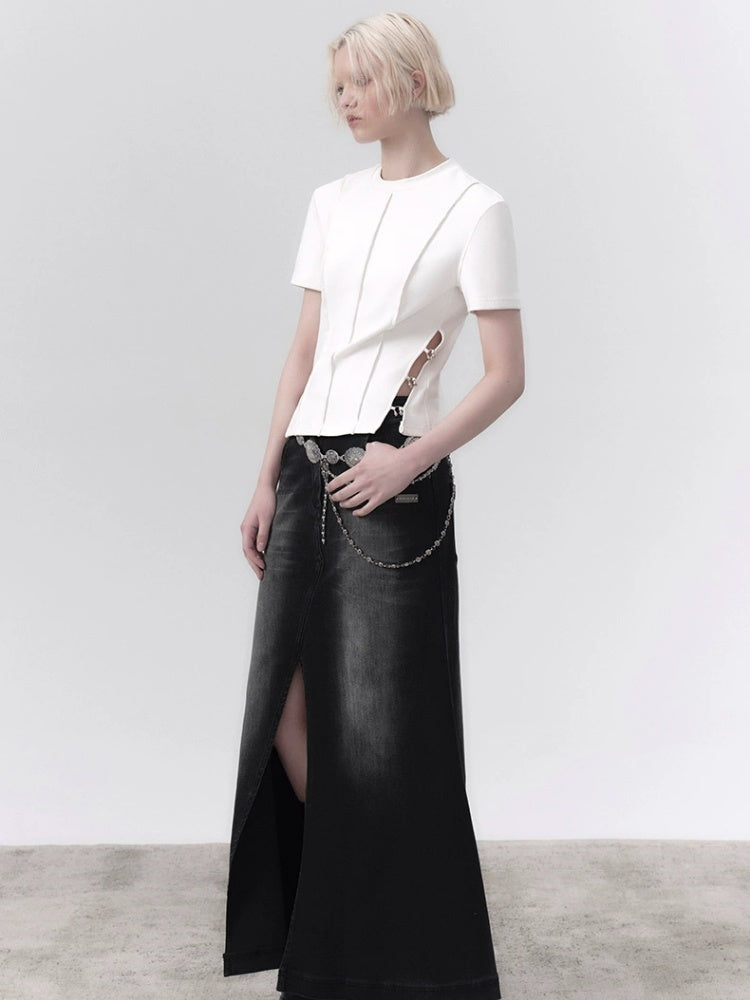 Three-dimensional Hollow Metal Ring Split T-shirt