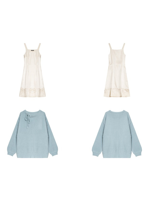 Drop Shoulder Loose Sweater & Suspender One-piece Set-up