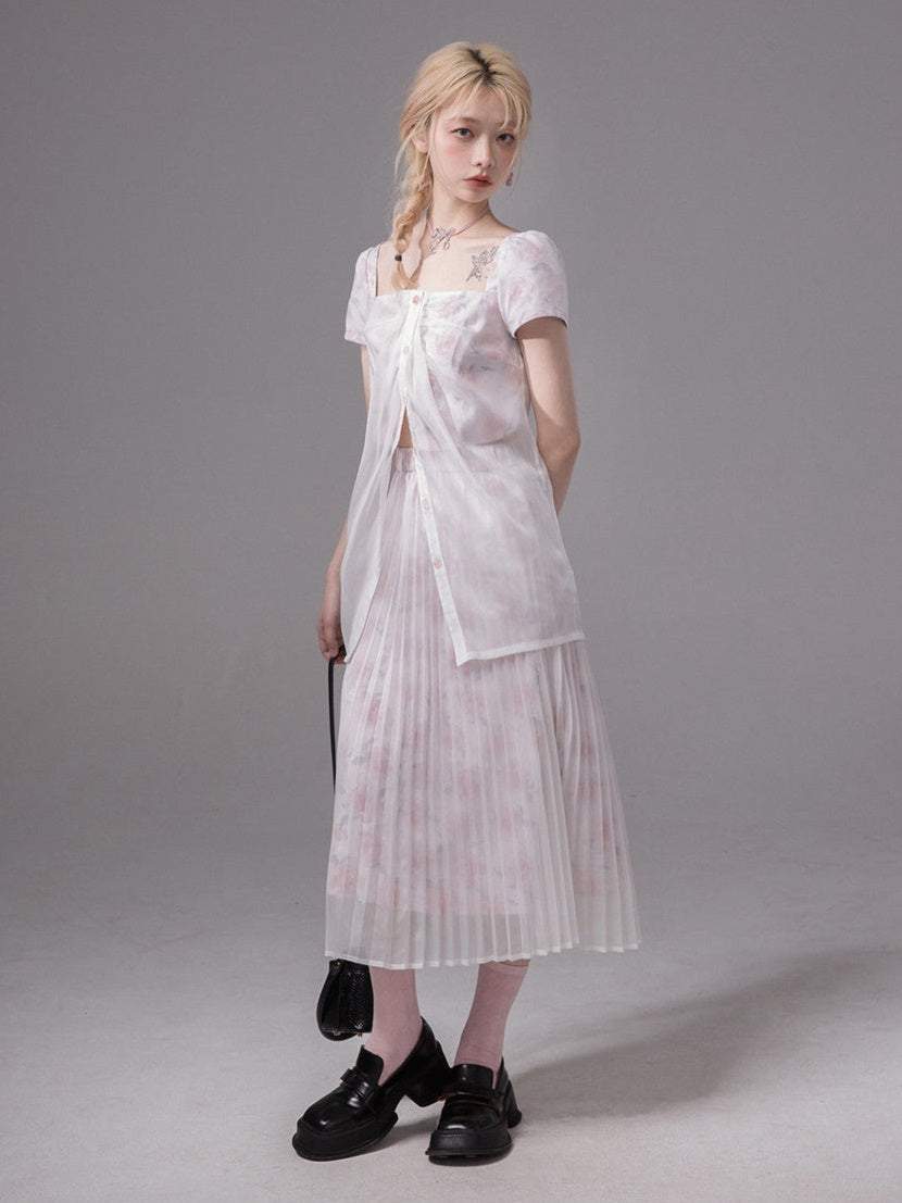 층상 깎아 지른 꽃 탑 & 주름 스커트