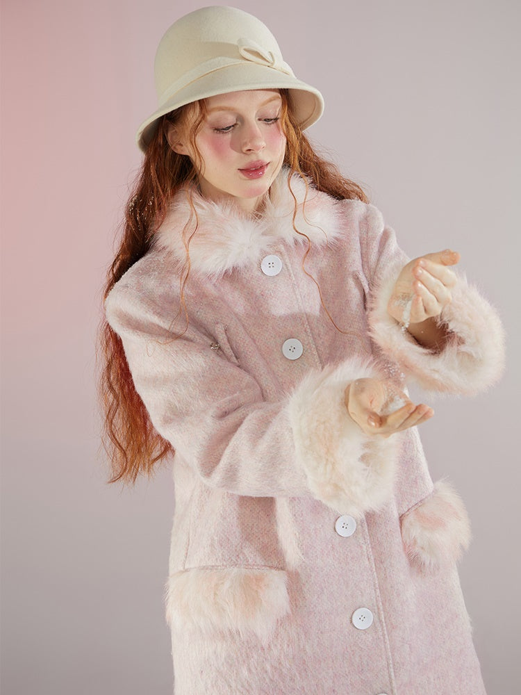 Fur Doll Collar Ribbon Strap Coat